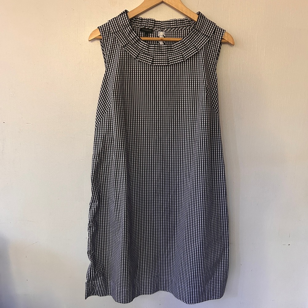 Talbots Dress Womens 16 Black Gingham Ruffle Neck Preppy Picnic Garden Party